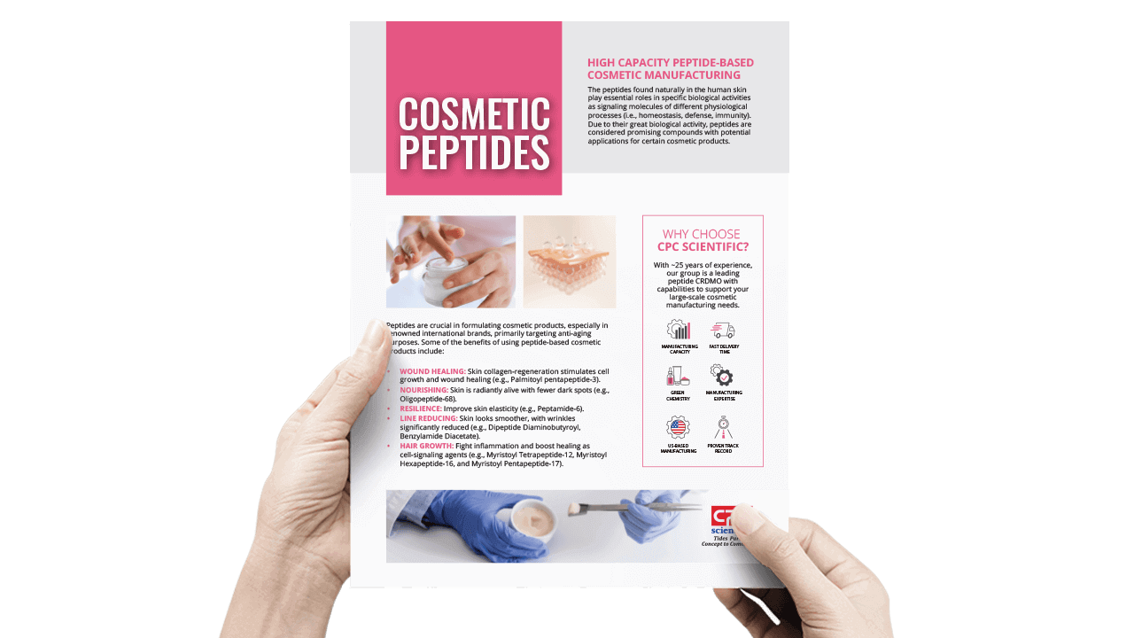 CosmeticPeptides_Flyer_mockup_transparent-min Cosmetic Peptides Flyer from leading CDMO and GMP peptide manufacturer CPC Scientific