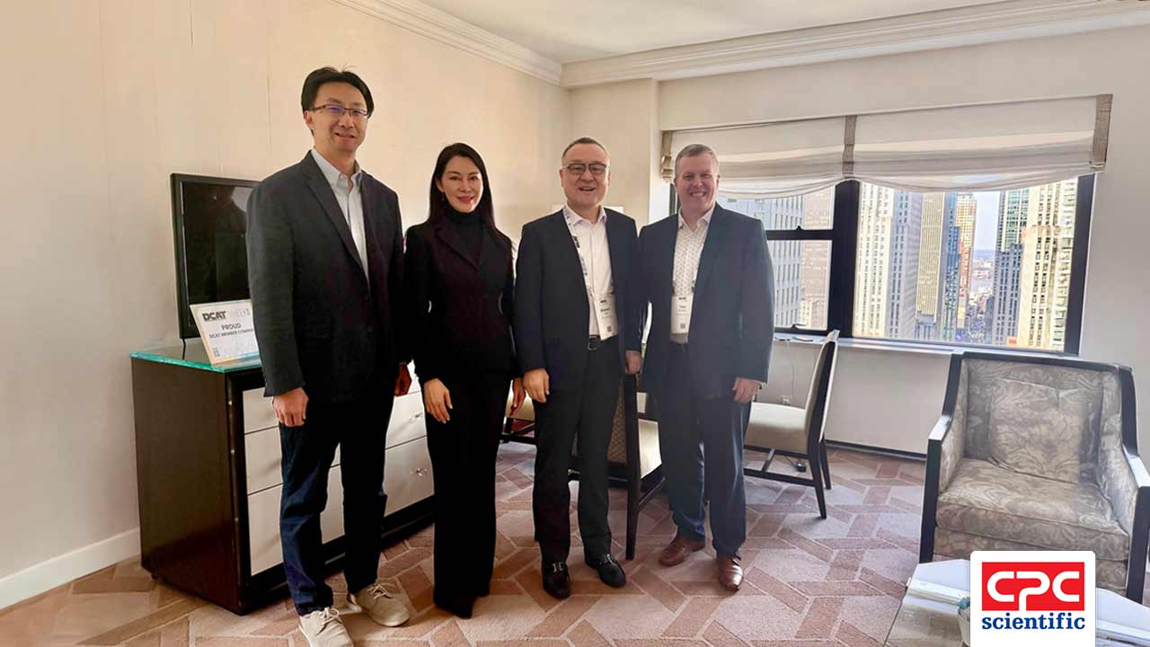 Shawn Lee, Theresa Cheng, Howard Huang, and Tim Nieters of CPC Scientific attend DCAT Week 2026 to discuss generic API development and scale-up, commercial GMP peptide and oligonucleotide manufacturing, and more